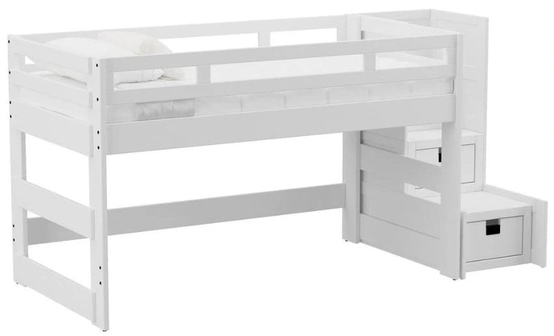 Elements International Cali Kids Twin Junior Loft Bed with Staircase in White