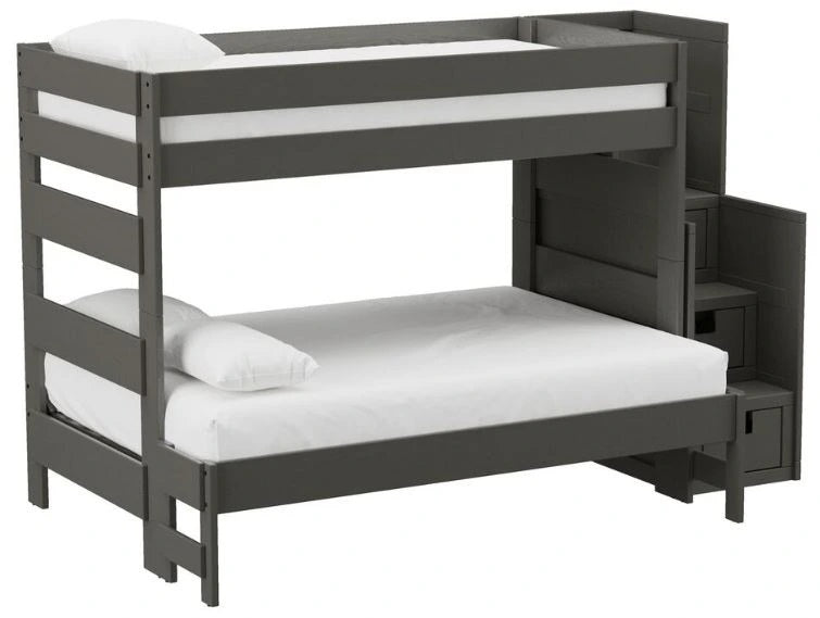 Elements International Cali Kids Twin over Full Bunk Bed with Staircase in Sleek Gray