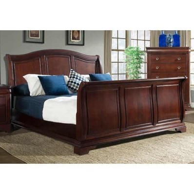 Elements International Cameron King Sleigh Bed in Dark Cherry