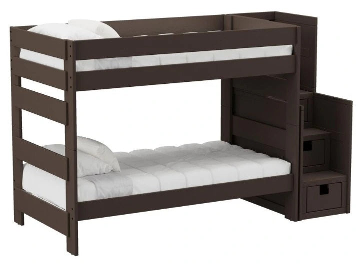 Elements International Cali Kids Twin over Twin Bunk Bed with Staircase in Brown