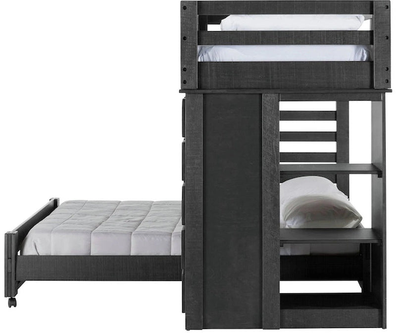 Elements International Cali Kids Twin Loft Bookcase Bed in Sleek Gray