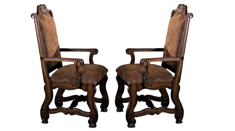 Crown Mark Neo Renaissance Dining Arm Chair in Warm Brown (Set of 2)