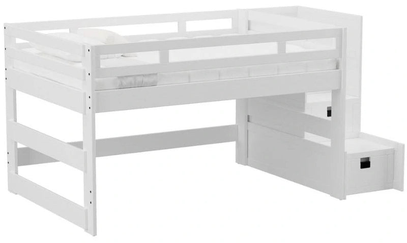 Elements International Cali Kids Full Junior Loft Bed with Staircase in White