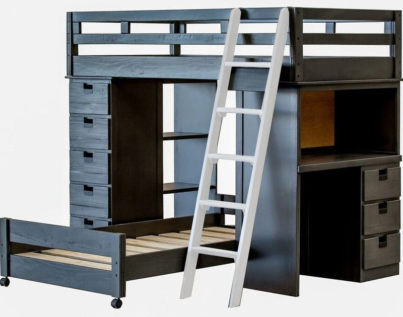 Elements International Cali Kids Twin Basic Loft Bed with Desk in Sleek Gray