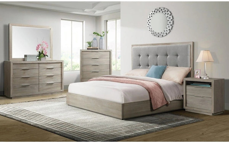 Elements International Arcadia Queen Upholstered Panel Bed in Gray