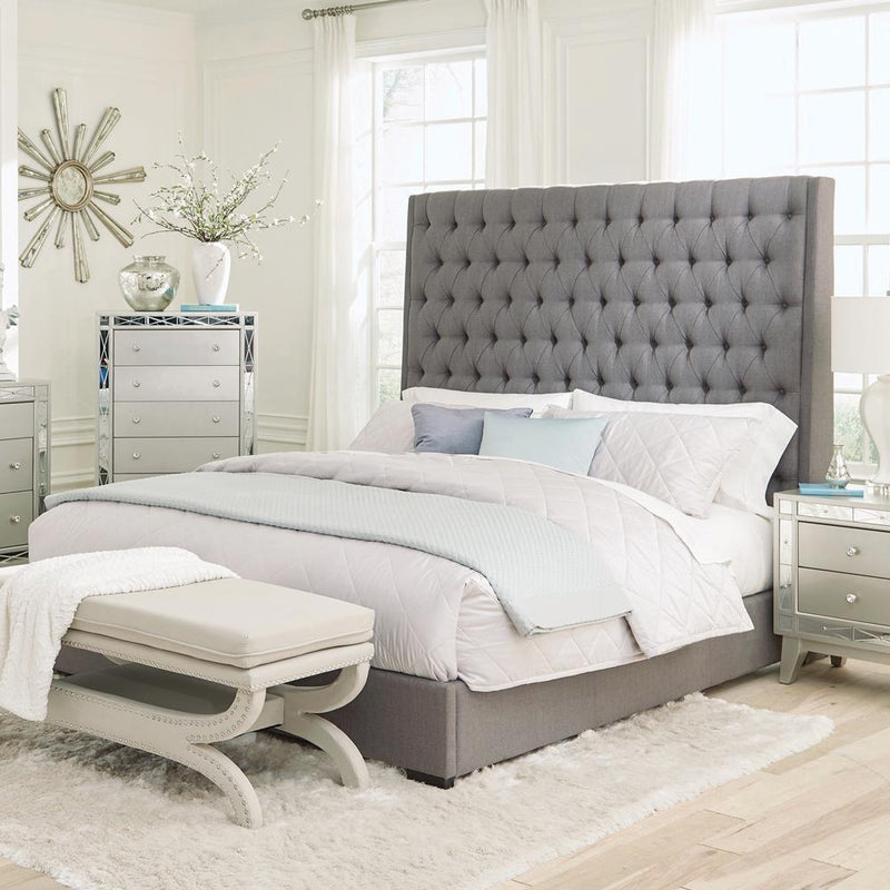 Camille Tall Tufted Bed Grey