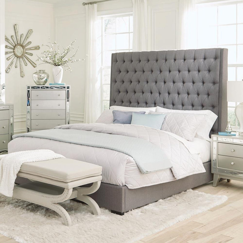 Camille Tall Tufted Bed Grey