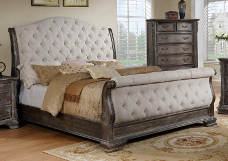 Crown Mark Sheffield Upholstered Queen Sleigh Bed in Antique Grey