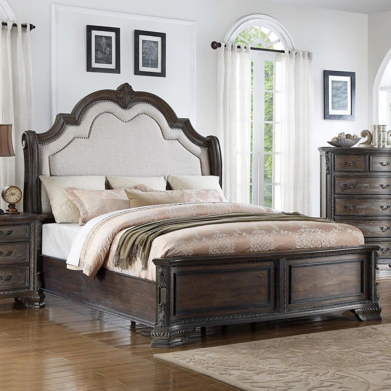Crown Mark Sheffield Upholstered King Panel Bed in Antique Grey