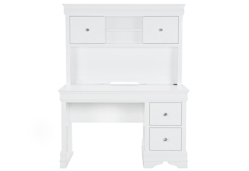 POMPEI METALLIC WHITE DESK WITH HUTCH