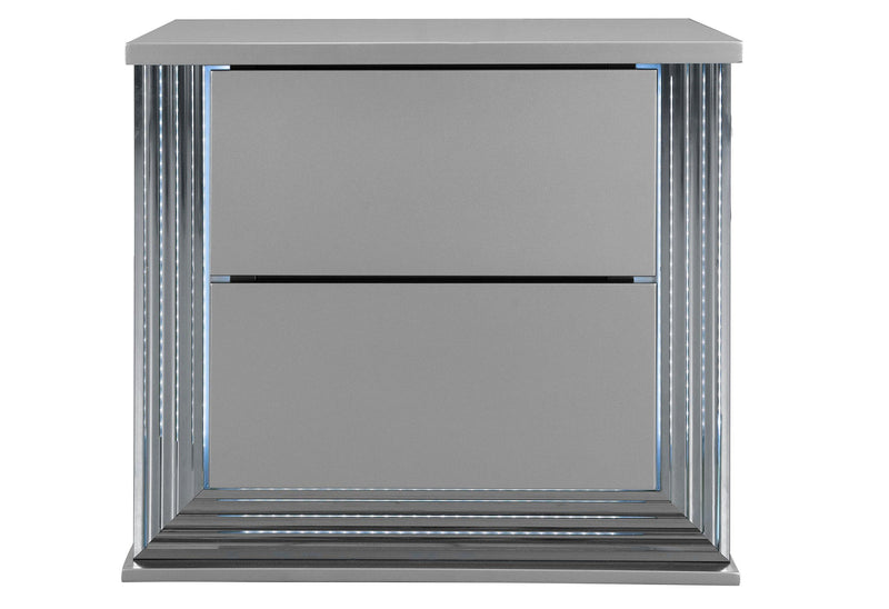 YLIME SMOOTH SILVER NIGHTSTAND WITH LED