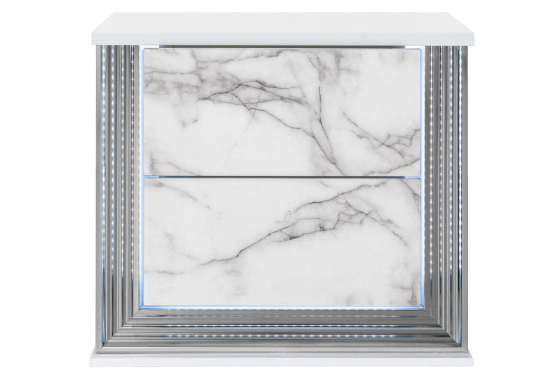 YLIME WHITE MARBLE NIGHTSTAND WITH LED