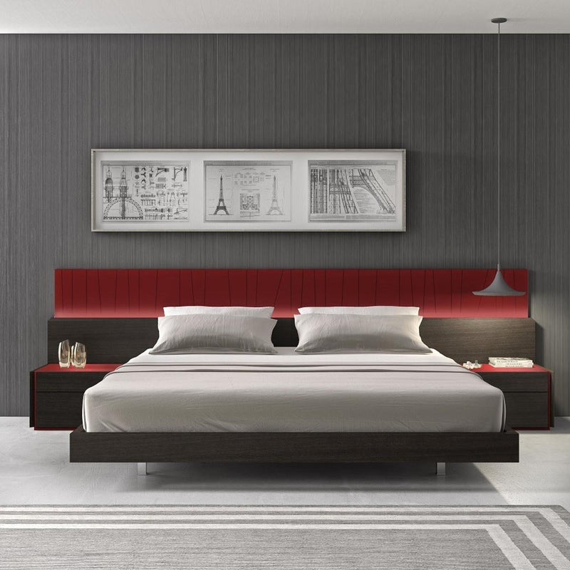 J&M Furniture Lagos Queen Panel Bed in Red Gloss & Wenge