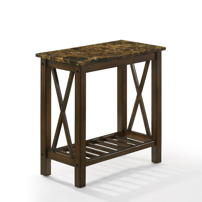 EDEN CHAIRSIDE TABLE-BROWN W/GRAY FAUX MARBLE TOP