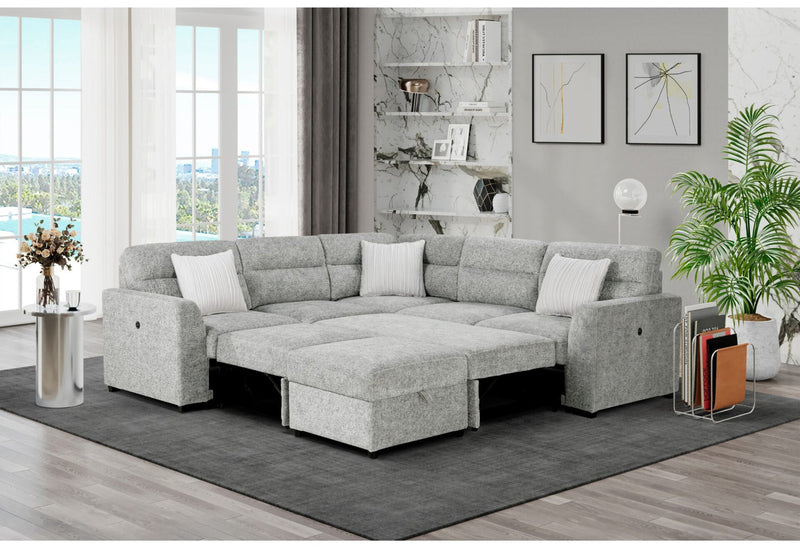 U9401 Nickel Sectional With 3 Pillows And Ottoman