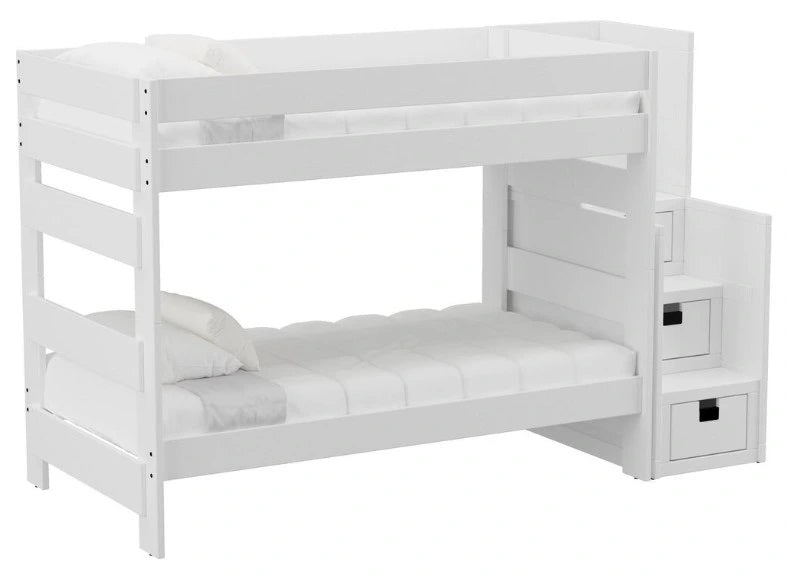 Elements International Cali Kids Twin over Twin Bunk Bed with Staircase in White