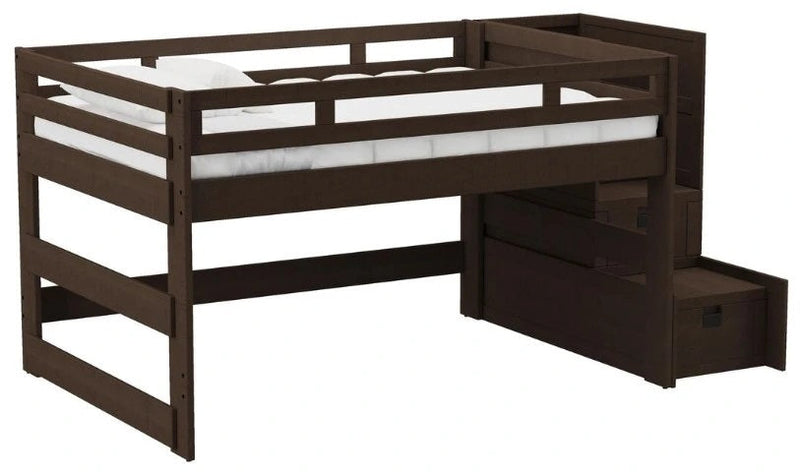 Elements International Cali Kids Full Junior Loft Bed with Staircase in Brown