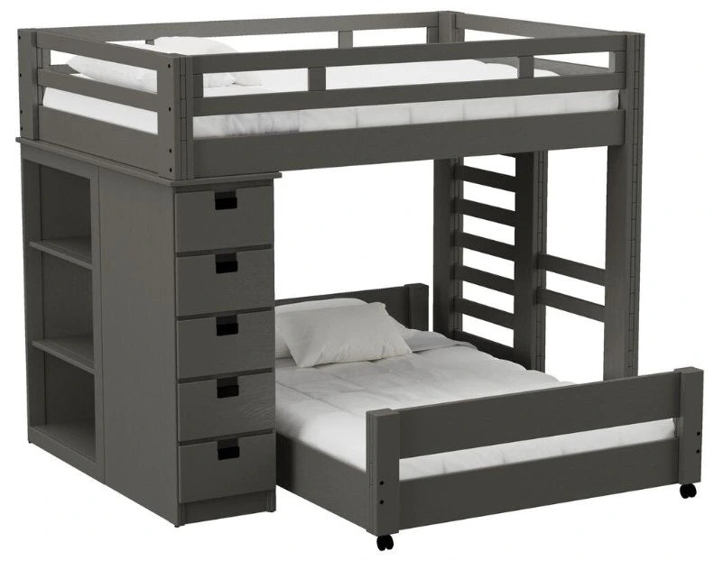 Elements International Cali Kids Twin Over Full Bookcase Loft Bed in Sleek Gray