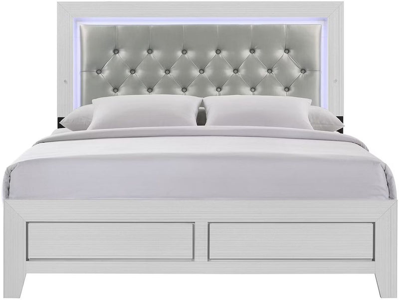 Elements International Belinda Full Upholstered Panel Bed in White
