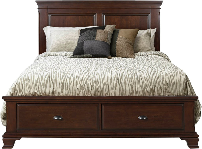 Elements International Canton Cherry Queen Panel Storage Bed in Dark Wood