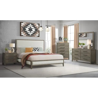 Elements International Versailles Queen Upholstered Panel Bed in Grey