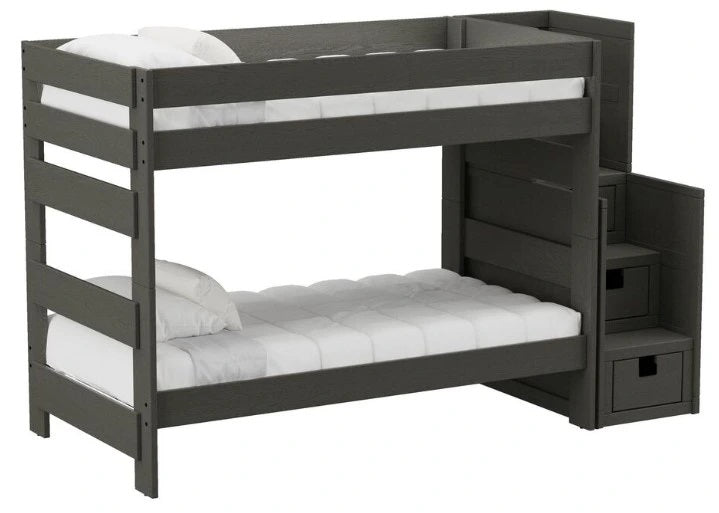 Elements International Cali Kids Twin over Twin Bunk Bed with Staircase in Sleek Gray