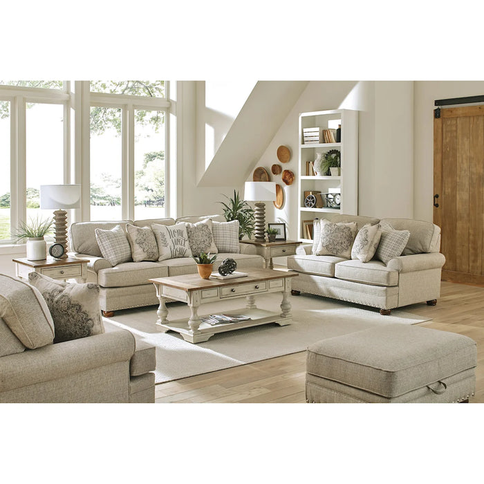 4283 Farmhouse Sofa and Love in Buff with Nailhead Trim Set