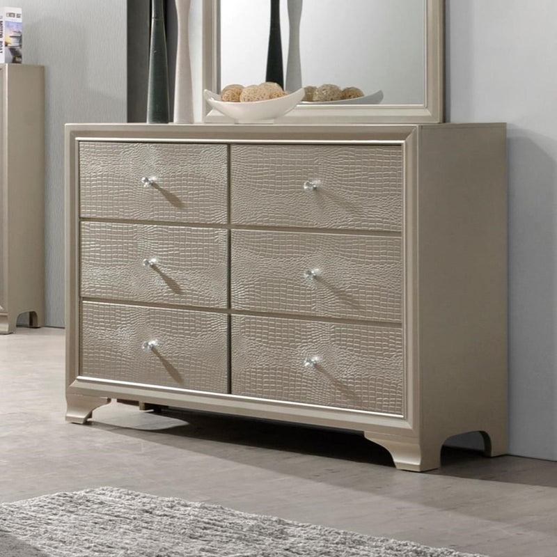 Crown Mark Lyssa 6 Drawer Dresser in Embossed Crocodile Pattern