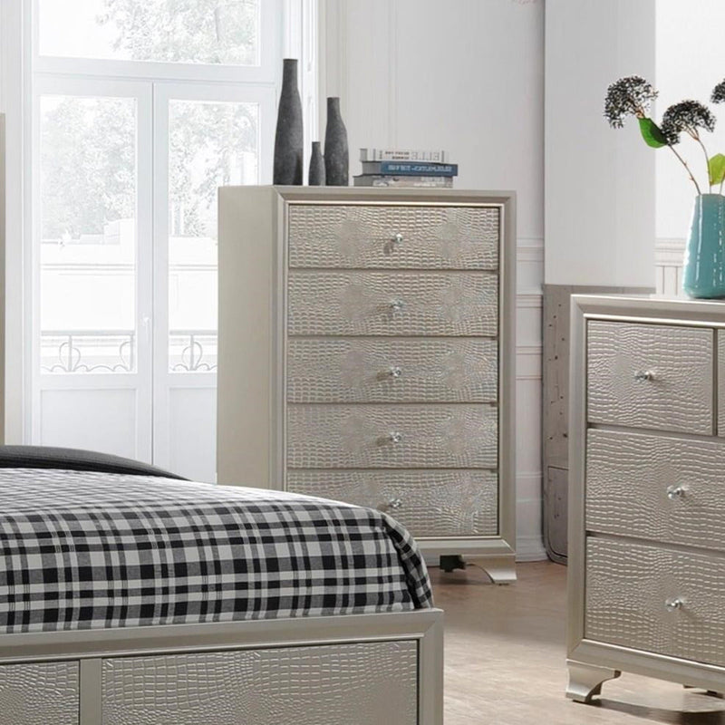 Crown Mark Lyssa 5 Drawer Chest in Embossed Crocodile Pattern