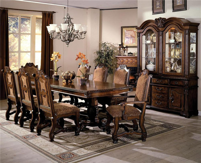 Crown Mark Neo Renaissance Double Pedestal Dining Table in Warm Brown