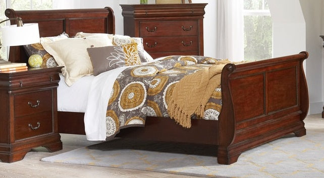 Elements International Chateau Queen Sleigh Bed in Cherry