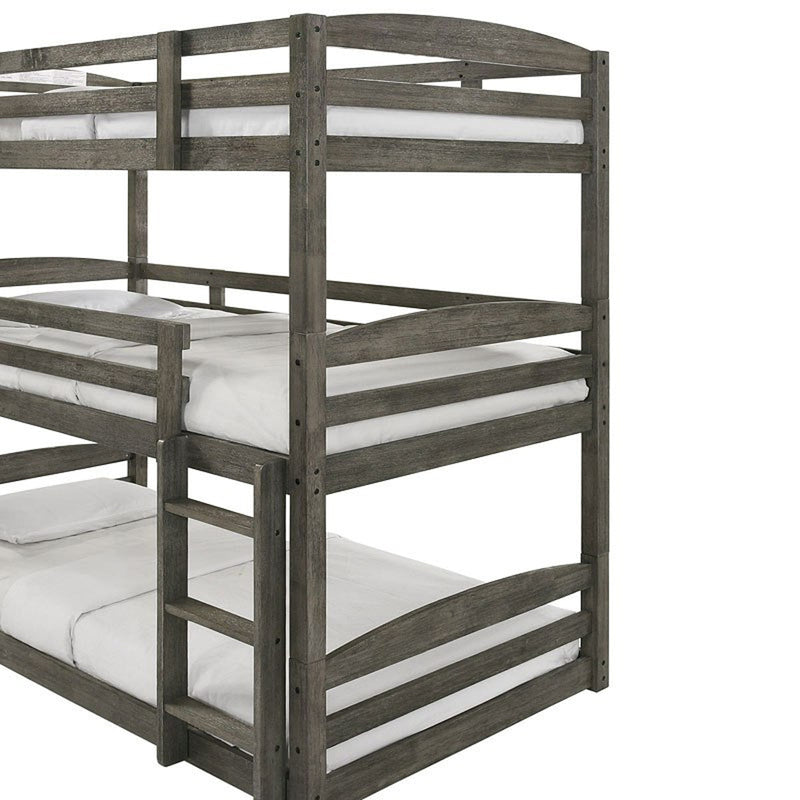 Elements International Trey Twin Over Twin Over Twin Bunk Bed in Wire Brushed Grey