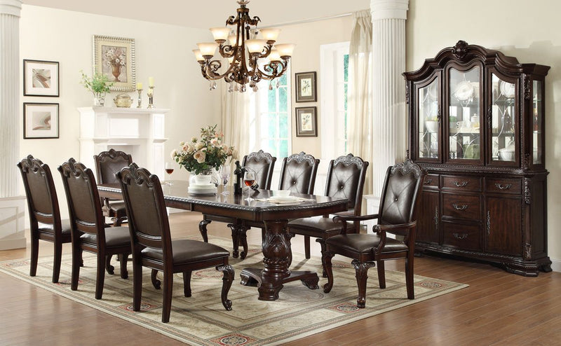 Crown Mark Kiera Double Pedestal Dining Table in Rich Brown