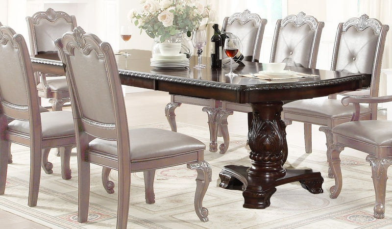 Crown Mark Kiera Double Pedestal Dining Table in Rich Brown