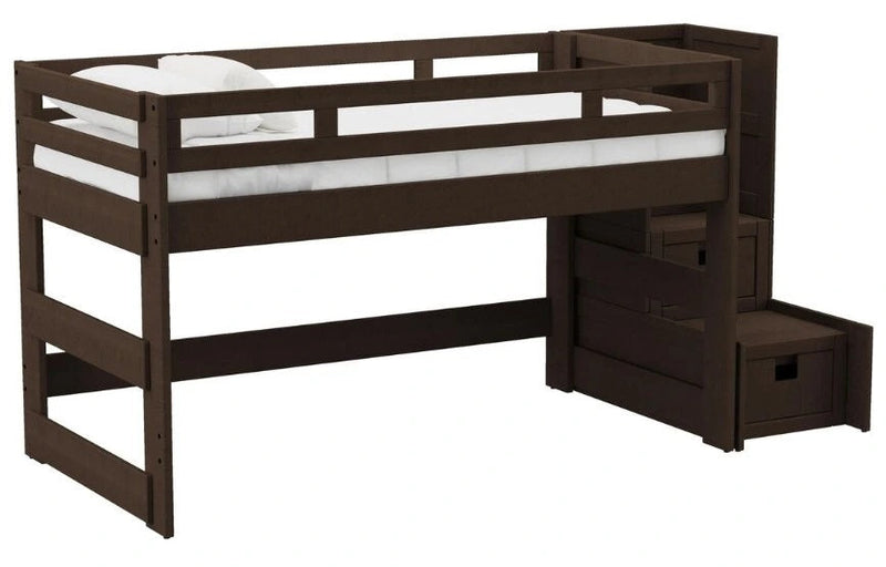 Elements International Cali Kids Twin Junior Loft Bed with Staircase in Brown