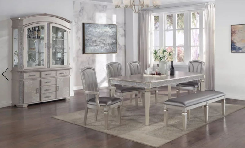 Crown Mark Klina Glam Dining Table in Light Gray