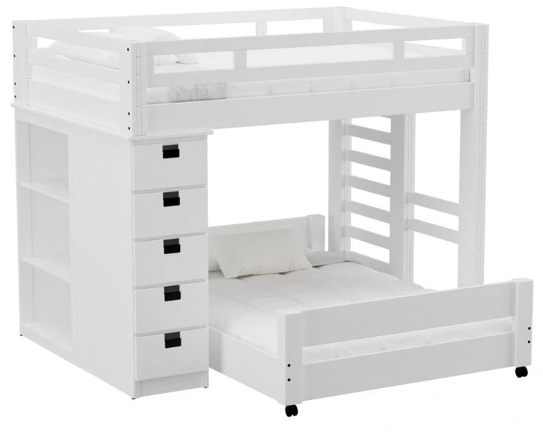 Elements International Cali Kids Twin Over Full Bookcase Loft Bed in White