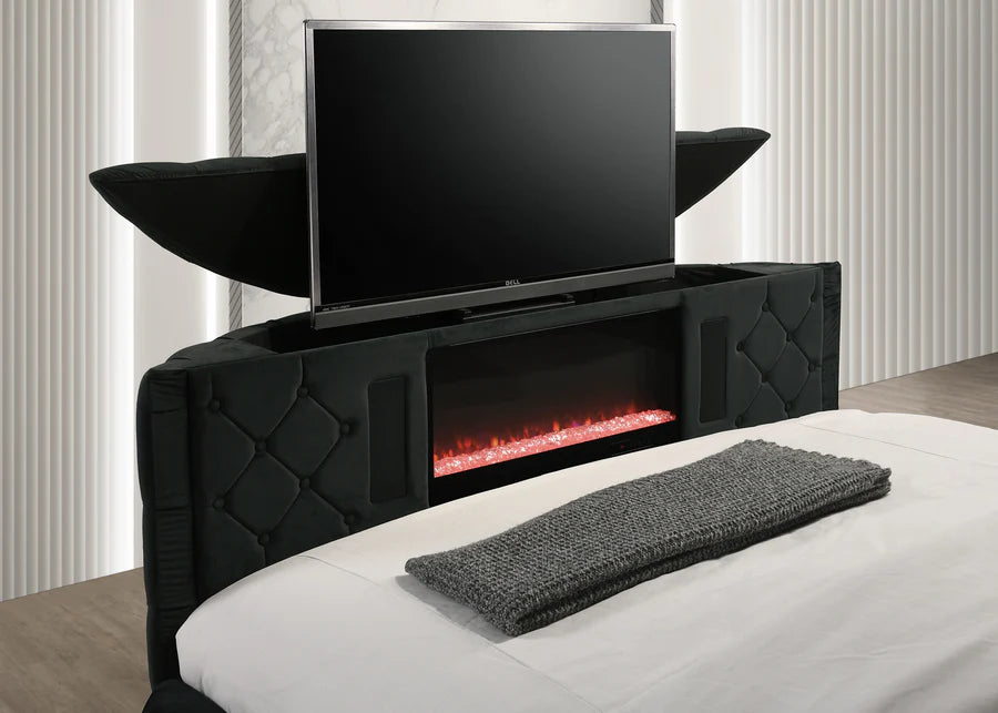 Voltare  Upholstered Fireplace Bed with TV Lift