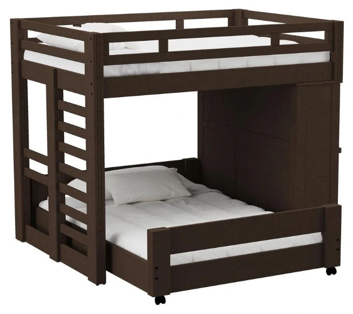 Elements International Cali Kids Twin Over Full Basic Loft Bed with Desk in Brown