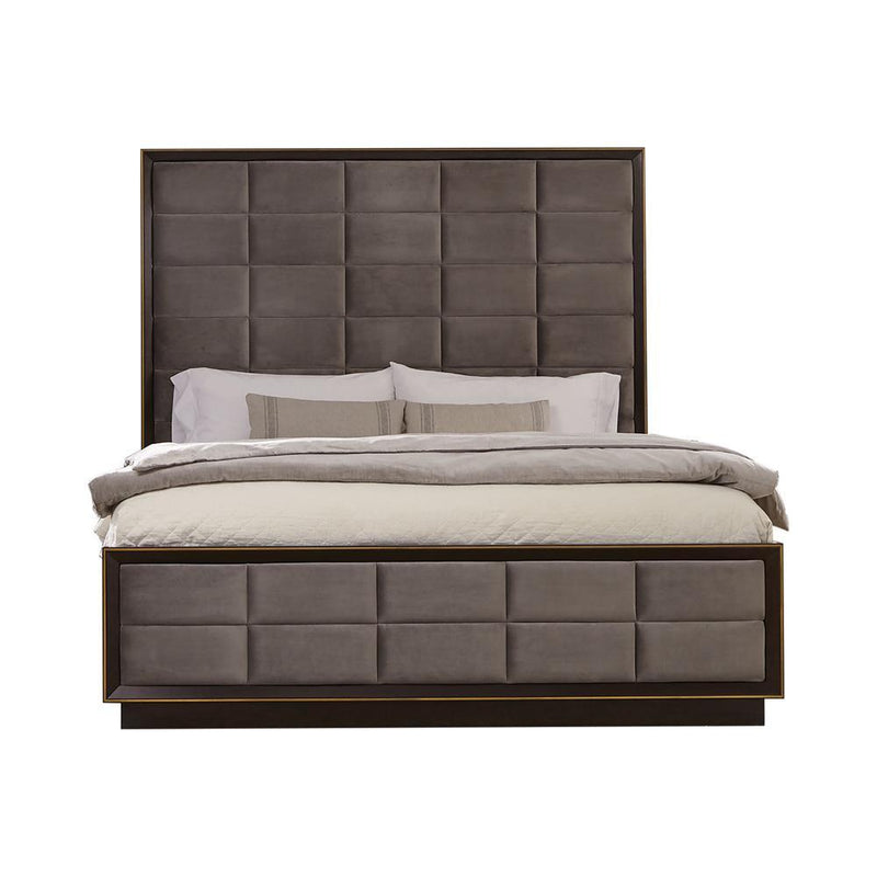 Durango California King, Eastren King, & Queen Upholstered Bed Smoked Peppercorn and Grey
