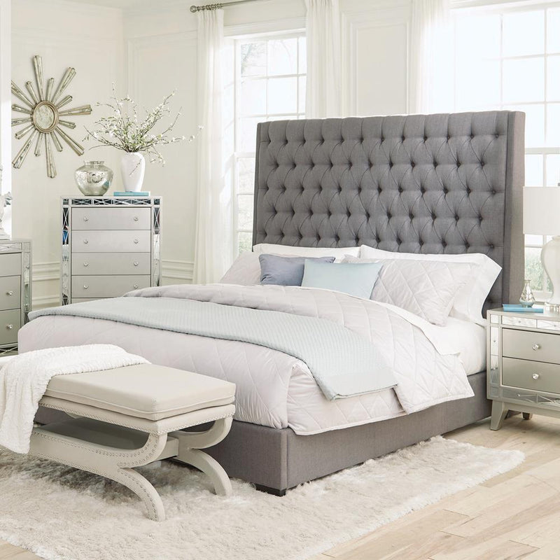 Camille Tall Tufted Bed Grey