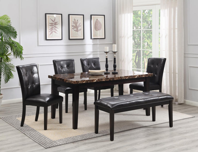 DINING TABLE & 4 SIDE CHAIRS & BENCH