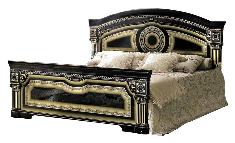 ESF Furniture Aida Queen Panel Bed in Black w/ Gold