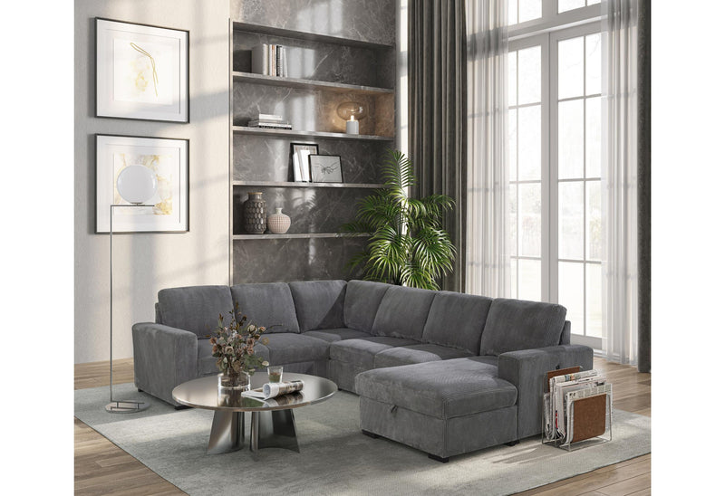 U2660 GREY SECTIONAL W/PULL OUT