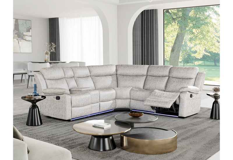 U6026 LIGHT GREY 9 SECTIONAL WITH LED AND 2 RECLINERS
