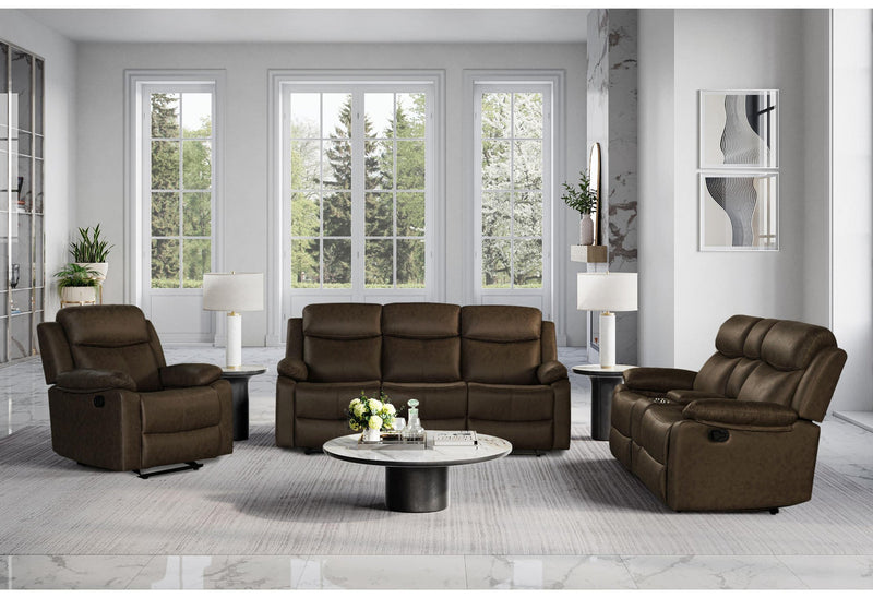 U6026 DARK BROWN 5 RECLINING SOFA/RECLINING CONSOLE LOVESEAT/GLIDER RECLINER