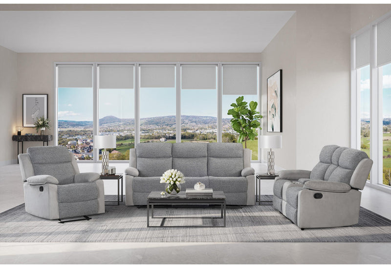 U6027 GREY/LIGHT GREY RECLINING SOFA/CONSOLE RECLINING LOVESEAT/GLIDER RECLINER