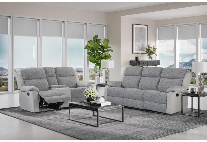 U6027 GREY/LIGHT GREY RECLINING SOFA/CONSOLE RECLINING LOVESEAT