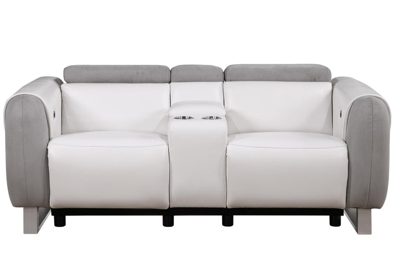 U8520 BLANCHE WHITE/GREY F06 POWER CONSOLE RECLINING LOVESEAT