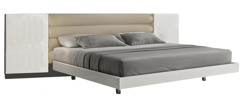 J&M Furniture Lisbon King Premium Bed in White/Beige/Walnut